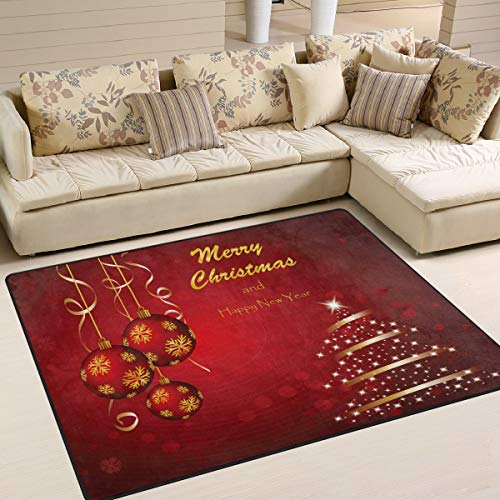 Use7 Teppich mit Aufschrift Merry Christmas and Happy New Year, Baum, für Wohnzimmer, Schlafzimmer, 160 x 122 cm, Rot