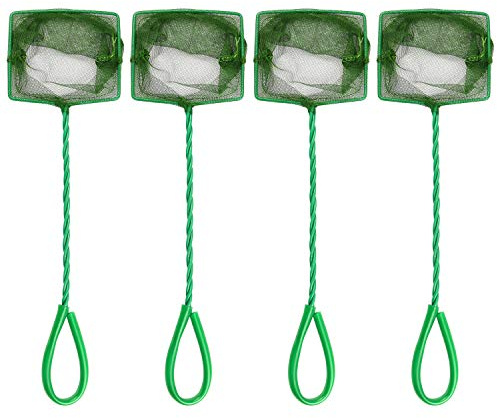 4 Pcs Aquarium Fish Net, 4 Inch Quick Catch Mesh Nylon Fishing Nets with Plastic Handle - Green
