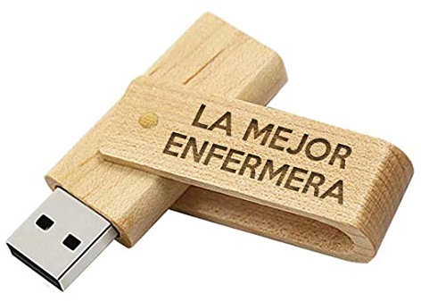 Memoria USB la Mejor Enfermera del Mundo - Pendrive 16GB Madera Natural Flashdrive USB Regalo