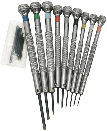 Masar Set de 9 Tournevis pour Montre – Embouts Plats, Précision et Finesse – Outils Horloger, Lames de Rechange Incluses