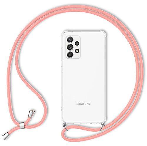 NALIA Necklace Case kompatibel mit Samsung Galaxy A52 5G / A52 / A52s 5G Hülle, Transparente Handyhülle mit Kette Schutzhülle & Handy-Schnur, Hardcase mit Umhänge-Band Chain Cover, Farbe:Pink