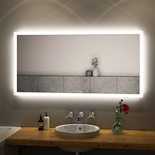 S'AFIELINA LED Badspiegel 120x60cm Badezimmerspiegel mit Beleuchtung Wandspiegel mit Druckknopfschalter + Beschlagfrei 3000/6500K Warmweiß und Kaltesweiß Licht IP44 Energiesparend