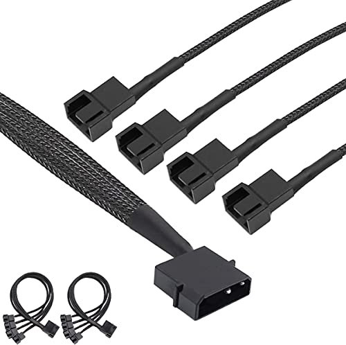 DKARDU 5 Pack 4-Pin Molex to 4 x 3-Pin PC Case Fan Adapter Cable, 30cm (12 inch), Compatible with 3/4-Pin PC Fans