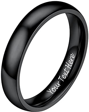 PROSTEEL Ringe Herren personalisiert Bandring hochglanzpoliert Größe 57 einfacher Freundschaft 4mm breit Partner Band Ring schwarz Männer Modeschmuck Accessoire für Hochzeit Verlobung