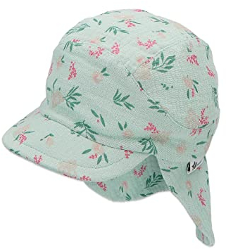 Sterntaler Mädchen Schirmmütze mit Nackenschutz Fleuro Sonnenhut, mittelgrün, 47