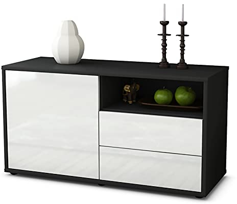 Stil.Zeit TV Schrank Lowboard, Aheahe, Korpus anthrazit matt, Front Hochglanz Design Weiß, (92x49x35cm), Push to Open Technik & Leichtlaufschienen