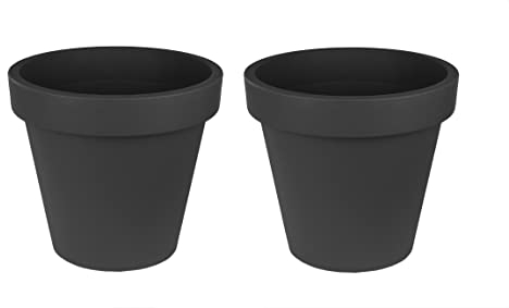 BigDean 2X XL Blumentopf Ø 50 cm aus Kunststoff - Anthrazit - Pflanztopf Containertopf Übertopf Pflanzkübel rund - Drainage-Möglichkeit