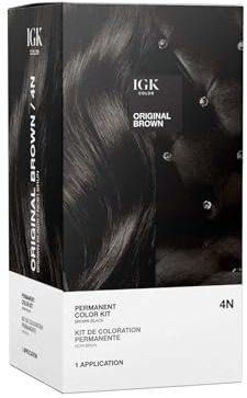 IGK Permanent Hair Dye Color Kit | 4N Original Brown - Brown Black | 100% Gray Color Coverage + Strengthen + Shine | Ammonia Free