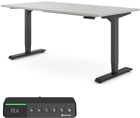 Ergotopia Desktopia Pro X Elektrisch höhenverstellbarer Schreibtisch, Ergonomischer Stehtisch für Büro oder Home Office (Grau, Gestell Schwarz, 160 x 80 cm)