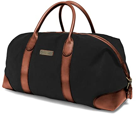 DRAKENSBERG Weekender 'David' (L) - Vintage Reisetasche Herren, Damen aus Canvas mit Leder, erweiterbar, 60L - Schwarz, DR00246