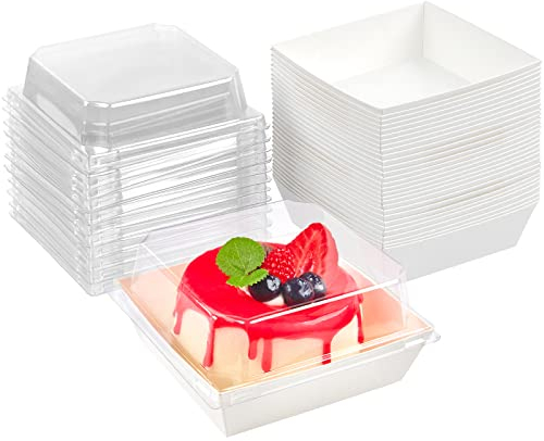 Kucoele Charcuterie-Boxen mit transparentem Deckel, 10,2 cm, weiß, ölabweisend, Kraftpapier, Dessertboxen, Lebensmittelbehälter für Bäckerei, Macaron, Sandwich, Kekse, Mini-Kuchen und Erdbeeren