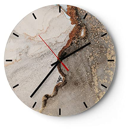 ARTTOR Modern Wanduhr Stein Sand Abstraktion 30x30cm Rund Klein Wand Uhr Glas Analog Zimmeruhren Küche Büro Wohnzimmer Glasuhr Wall Clock Dekoration Design Wanddekoration Küchenuhr C3AR30x30-4778