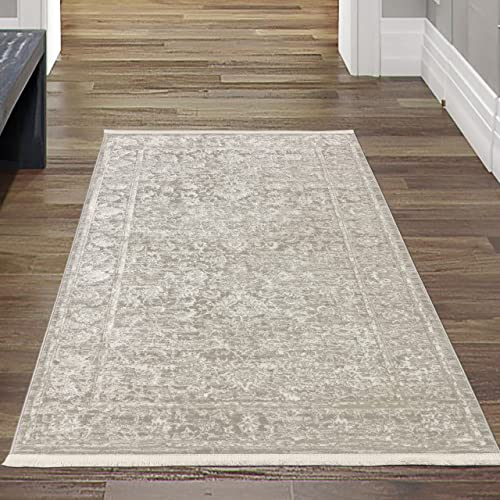 Teppich-Traum Vorleger Garderobe Schrank | hell-dunkel Effekt | Orientalisches Blumendesign in Creme, Größe 80x150 cm