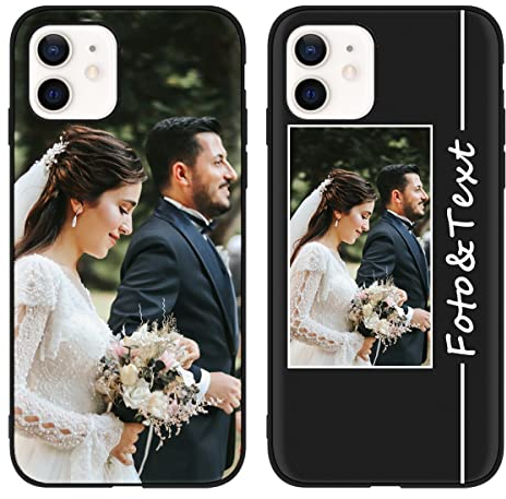 Yoedge Personalisierte Handyhülle für Apple iPhone 12/ iPhone 12 Pro Hülle Personalisiert 6,1, Schwarz Schutzhülle mit Selbst Gestalten Eigenem Foto Bedrucken Bild Text Hülle für iPhone12