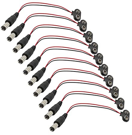 Hailege 10pcs 9V Bornes de Batterie 9 Volts Connecteur de Boucle de Batterie en Cuir encliquetable de Type T avec Prise DC 5.5x2.1mm (Type T avec Prise DC)