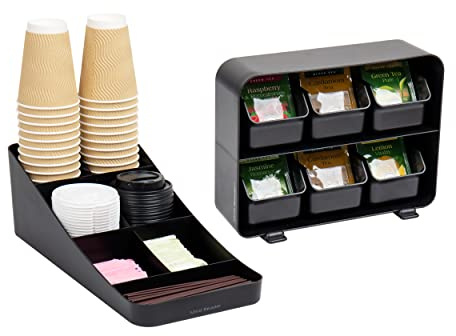 Mind Reader Tea Storage, Cup and Condiment Station, Set of 2, Countertop Organizer, Kitchen, 7.25 L x 15.5 W x 5.25 H, Black