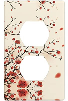 Plaque murale japonaise avec prise de courant florale Prune - Plaque d'interrupteur/couvercle - Prise murale pour HDTV, systèmes Home Cinéma