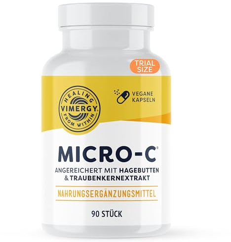 Vimergy Micro-C - Gélules de Vitamine C – 500 mg de Vitamine C, Moins Acide – Cynorrhodon – Soutien du Système Immunitaire, des Os et des Muscles – Sans Gluten – Casher – Végétalien (90 gélules)