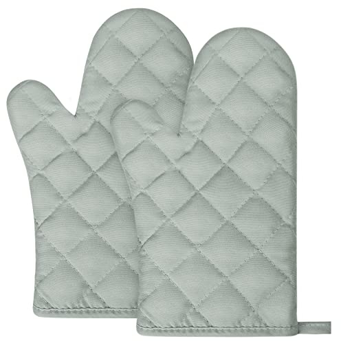 AUAUY 1 Paar Ofenhandschuhe, Baumwolle Topfhandschuhe, Backofenhandschuhe, Waschbare Hitzebeständig [bis 180°C/356°F] Kochhandschuhe, rutschfeste Kochhandschuhe zum Kochen, Backen, Grillen (Grau)