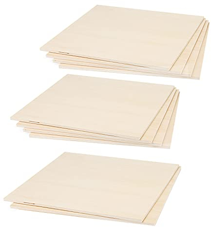 JAPCHET 10 Blatt 300 x 300 x 6 mm Lindenholz-Sperrholzplatten, 1/4 x 12 Zoll quadratische Holzbretter unlackierte Holzplatten für Handwerk, DIY-Holzmodelle, Malerei, Gravur, Brandmalerei