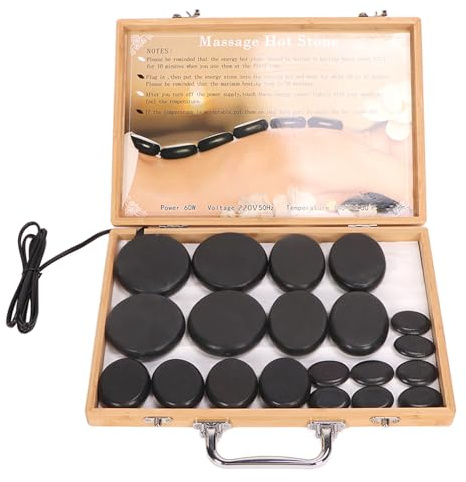 Lot de 20 Pierres Chaudes pour Massage avec Chauffe-bambou, Pierres de Massage en Basalte de Forme Ronde à Chauffage Rapide, Ensemble de Massage aux Pierres Chaudes électriques