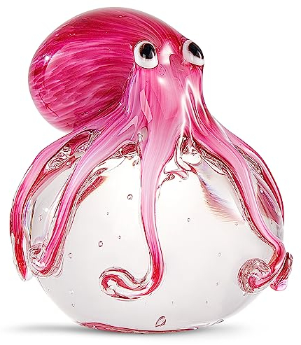 EUSTUMA Mundgeblasene Oktopus-Figur aus Glas, Meerestier-Ornament für Aquarium, Meerestier-Kollektion als Geburtstagsgeschenk, Büro-Briefbeschwerer aus Glas für den Schreibtisch