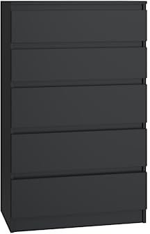 VBChome Kommode mit 5 Schubladen 70 x 40 x 110 cm Schwarz Grifflose Schubladenkommode Mehrzweckschrank für Flur Schlafzimmer Wohnzimmer Kinderzimmer Modern Schwarz
