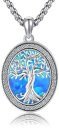 ONEFINITY Collana con albero della vita, in argento Sterling 925, con ciondolo a forma di albero della vita, idea regalo per uomo e donna, Argento, Opale