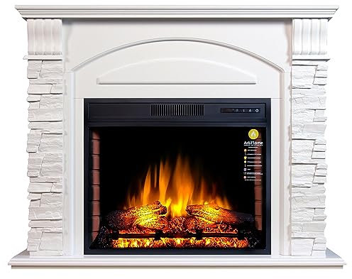 Elektrokamin mit Gehäuse ArtiFlame Alioth AF28S Weiss mit Klang, LED, 12 Heizmodi 1800W, Timer, echter Flammeneffekt, 3 Helligkeitsstufen, Fernbedienung