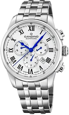 Candino Swiss Herrenuhr Analog aus Edelstahl 316l | Quarz, Chronograph, Kalender, Widerstandsfähiges Saphirglas, Wasserdicht 10 ATM C4744/4 Gents Chrono Timeless