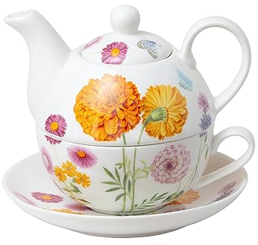 Grace Teaware Porzellan 4-teiliges Tea For One (Orange Dahlie Floral)