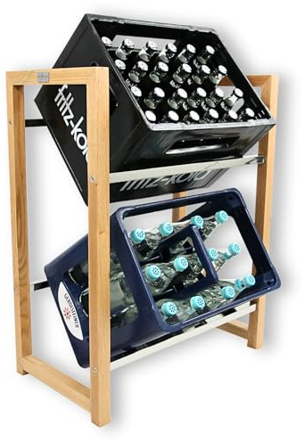 holz4home® Getränkekistenregal aus Bambus I inkl. Metallablage I Schwarze Metallstreben I Kellerregal Getränkeregal für Küche & Keller Kistenregal Getränkehalter (Schwarz, 2 Kisten)