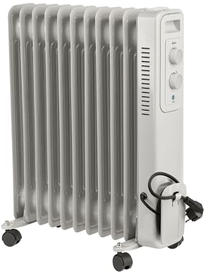 JATA JCRA2311 - Radiador Electrico bajo consumo de aceite de 11 módulos. 3 potencias de calor (1000-1500-2500 W) Máxima seguridad. Fácil de transportar