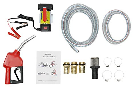 Diesel Pump Self-priming, 12V Diesel Fuel Transfer Pump mit PVC Hose 50 L/min, Self-priming Automatic Gun DC 175 W, Max Aufzug 7m