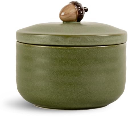 Sagaform Dose Ellen mit Deckel Eichel in der Farbe Grün, aus Steingut, Durchmesser: 13,5 cm, Höhe: 7,5 cm, 5018410