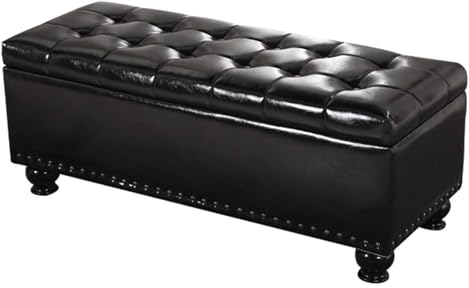 Eingangsbank, Schuhbank für Wohnzimmer, Fußhocker, Aufbewahrung, Sofabank, Klappbezug, PU-Leder, hohe Kapazität, Heimschuhbank, Massivholzrahmen, 100 x 40 x 42 cm (Farbe: Schwarz)