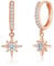 Loutade Silver Drop Hoop Earrings for Women, 925 Sterling Silver Star Dangle Hoop Earrings, CZ Drop Huggie Cartilage Rose Gold Sleeper Earrings, Dainty Rose Gold Hoop Earrings with Star Dangling