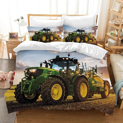 LLTTEER Housse de Couette Tracteur 140x200cm 3 Pièces,Parure De Lit Tracteur 1 Personne avec 2 Taies d'oreiller 65x65cm,Housse De Couette Microfibre pour Adolescents (Tractor 03,140x200cm)