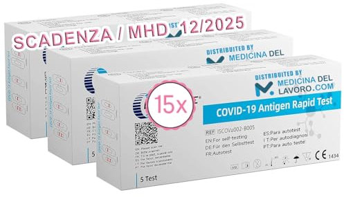 CLUNGENE – 15 x Tamponi Covid 19 Rapido 2025 Nasale, Kit Rapido Tampone per l'Antigene SARS-COV-2, Validato Nuove Varianti 2025. Sensibilità 100% a carica virale alta, 15 TEST