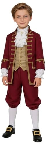 BPURB Costume coloniale da Ragazzo Bambini Medievale Pirata Cosplay Costume Rinascimento Costume Calzoni (Pantaloni con Calzini Bianchi Alti Fino al Ginocchio e Fibbia della Scarpa d'oro)