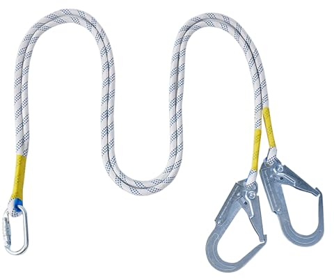 TAZZOR Fallschutz Sicherungsseil mit Doppelt Karabiner - Absturzsicherung für Klettersteigset und Dachdecker - Kletterausrüstung 2m Sicherheitsseil - Höhensicherungsgerät für Fallschutz