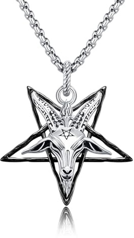SOESON Sigil of Baphomet Kette, Satan Ziegenkopf Anhänger 925 Sterling Silber Pentagramm Halskette Anhänger Ziegen Anhänger Schmuck Geschenke für Herren Damen