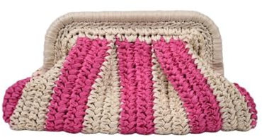 GeRriT Colorblock Straw Clutch Striped Woven Crossbody Bag for Women Straw Pouch Clutch Raffia Pouch Clutch with Detachable Chain Strap (Pink)