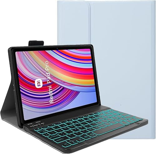 YHFZR Teclado Funda para Redmi Pad Pro 12,1 Pulgada, [Español Ñ] 7 Colores Desmontable Teclado Wireless Keyboard Case para Xiaomi Redmi Pad Pro 12,1 Pulgada, Azul