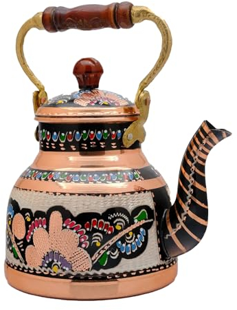 golden pet Decorative Copper Teapot for Serving Linden Tea English Tea Herbal Tea Turkish Tea | Arab Moroccan Persian Style Patterned Vintage Antique Modeled Teapot (Floral)