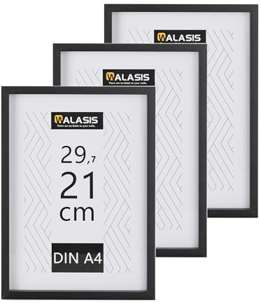 Walasis Bilderrahmen A4 Schwarz Rahmen: 3er Set Bilderrahmen Din A4 MDF Holz Fotorahmen 21x29,7cm Holzrahmen
