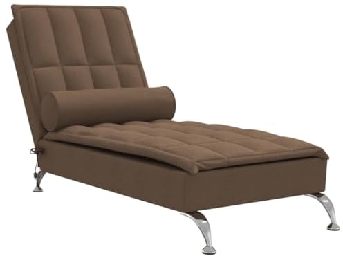vidaXL Massage Chaiselongue mit Nackenrolle, Liegesessel mit Sperrholzlatten Metallbeine, Relaxliege für Wohnzimmer, Liegestuhl, Braun Stoff