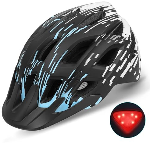Fahrradhelm Erwachsene mit Visier und LED, Fahrradhelm Herren Damen mit 21 Belüftungsöffnungen, MTB Mountainbike Helm Radhelm Cityhelm Urban Fahrrad Helm 57–61 cm (Blackblue)