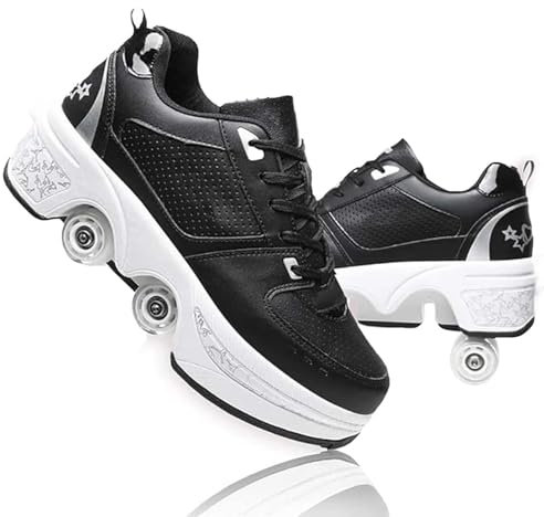 Shoes with Wheels for Boys Girls,Roller Skate Shoes 2-in-1 Roller Skates and Trainers Sports Shoes Running Shoes Adjustable Quad Roller Skate for Women,Men and Teenagers