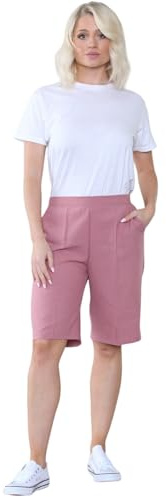 MyShoeStore Ladies Womens 3/4 Three Quarter Half Elasticated Trouser Plain Capri Cropped Stretch Trousers Plain ¾ Length Pants Summer Shorts Plus Big Sizes 10 to 24 (Cationic Shorts Rose, 14)